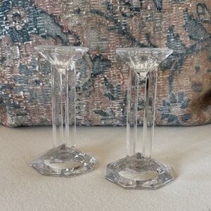Lenox Double Pillar Synchronicity Pattern Crystal Candle Holders - Pair